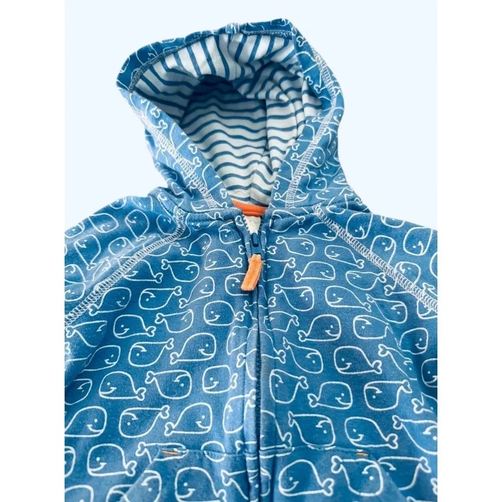 Carter's Whale Zip Up Hoodie Sweatshirt Baby 12M Blue Baby Boy's All Over Print